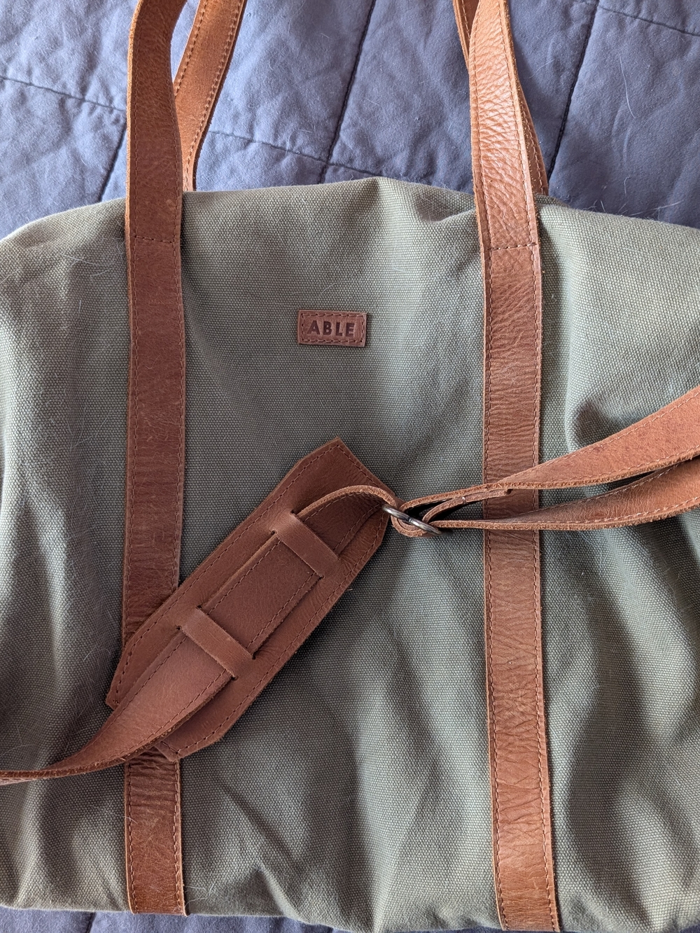 Vintage ABLE Olive Green Canvas & Brown Leather Weekend Bag Set
